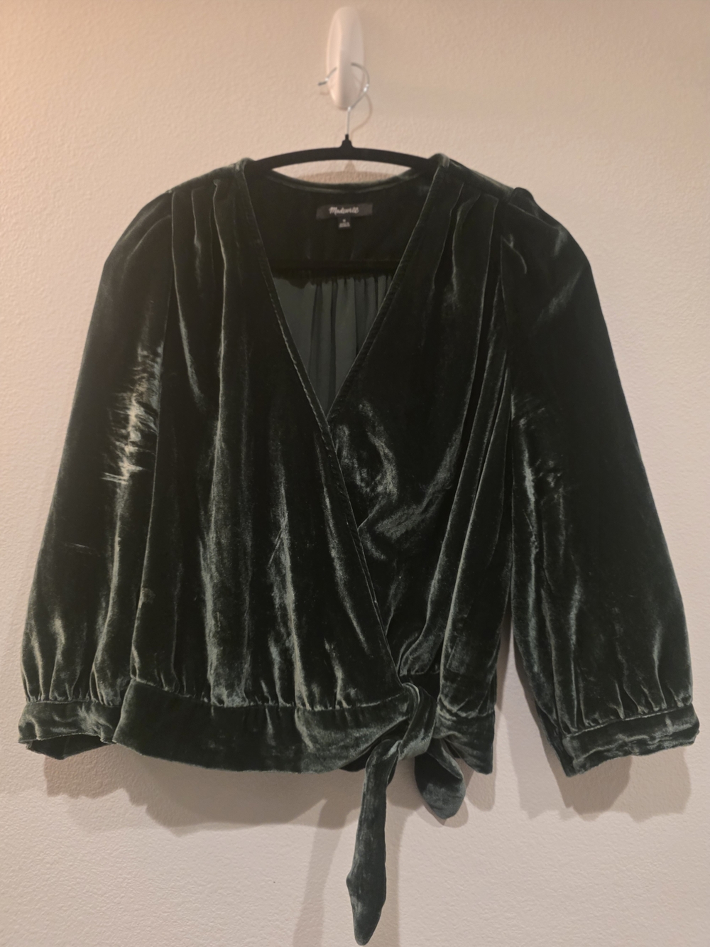 Madewell Dark Green Velvet Wrap Blouse